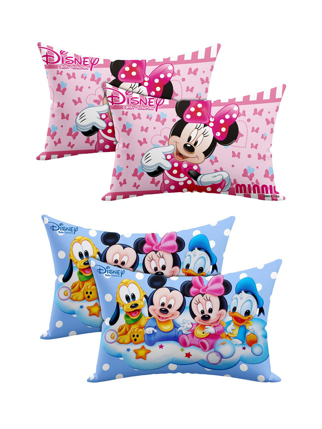 Kuber Industries Blue Cartoon Characters Cotton Stain-Resistant Set of 4 Medium Fibre Baby Pillow-30.8 x 45.72 cm