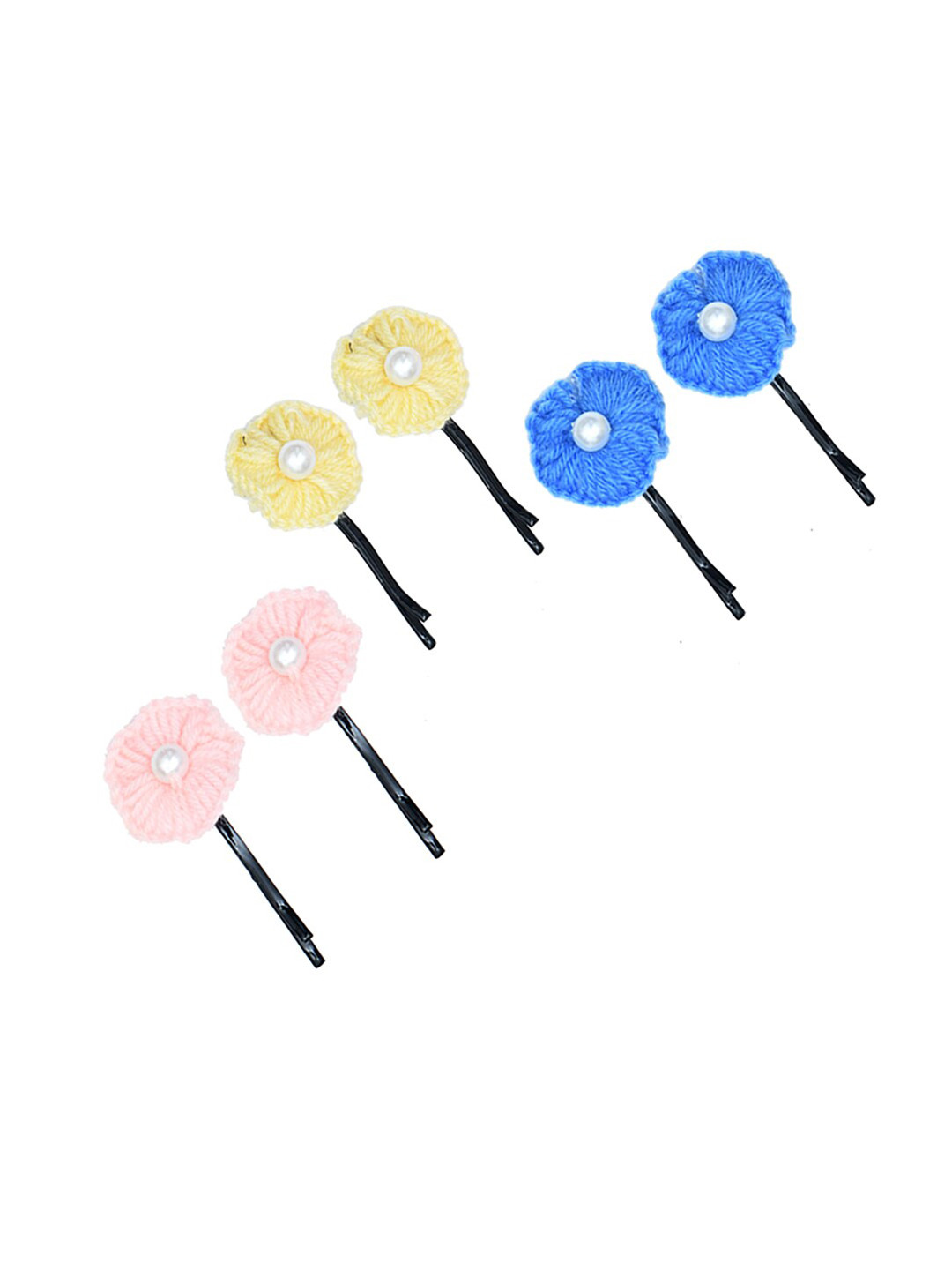 FUNKRAFTS Girls Pink & Yellow Set of 6 Embellished Bobby Pins