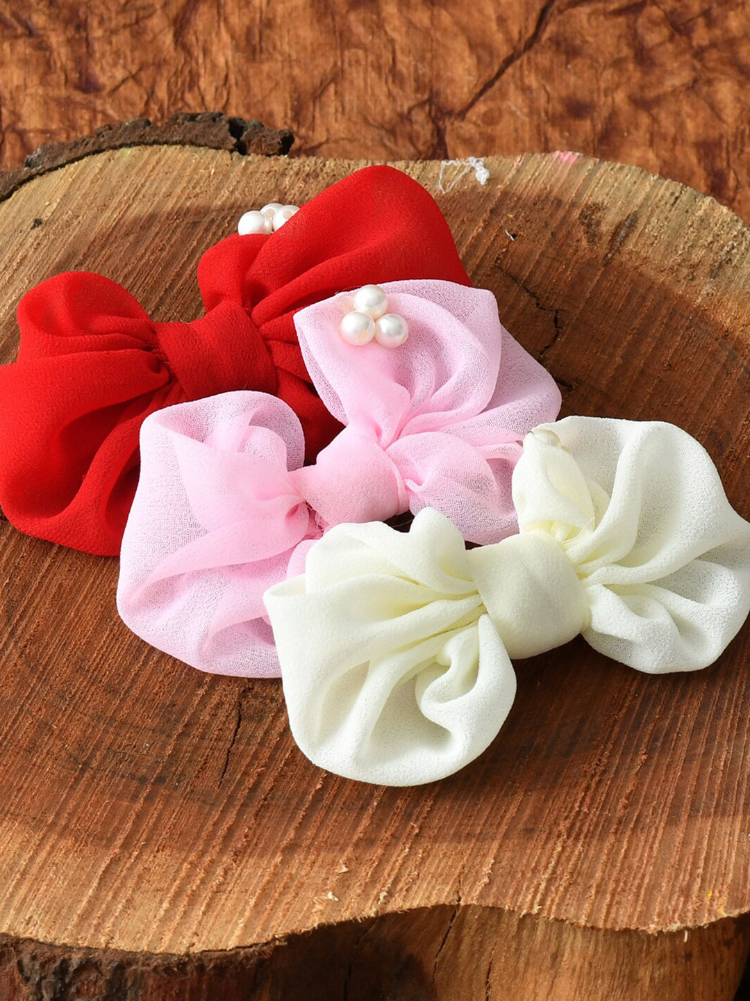 FUNKRAFTS Girls Multicoloured Set of 3 Trendy Bow Beaded Alligator Hair Clip