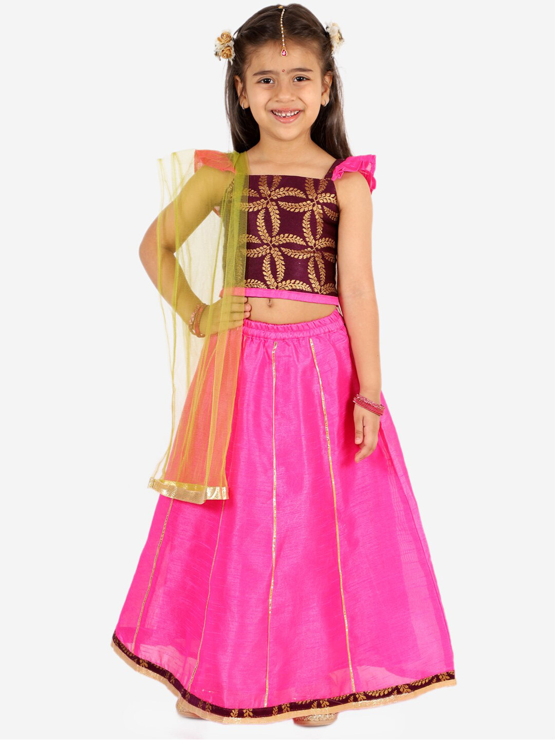 KID1 Girls Purple & Pink Ready to Wear Lehenga & Blouse With Dupatta