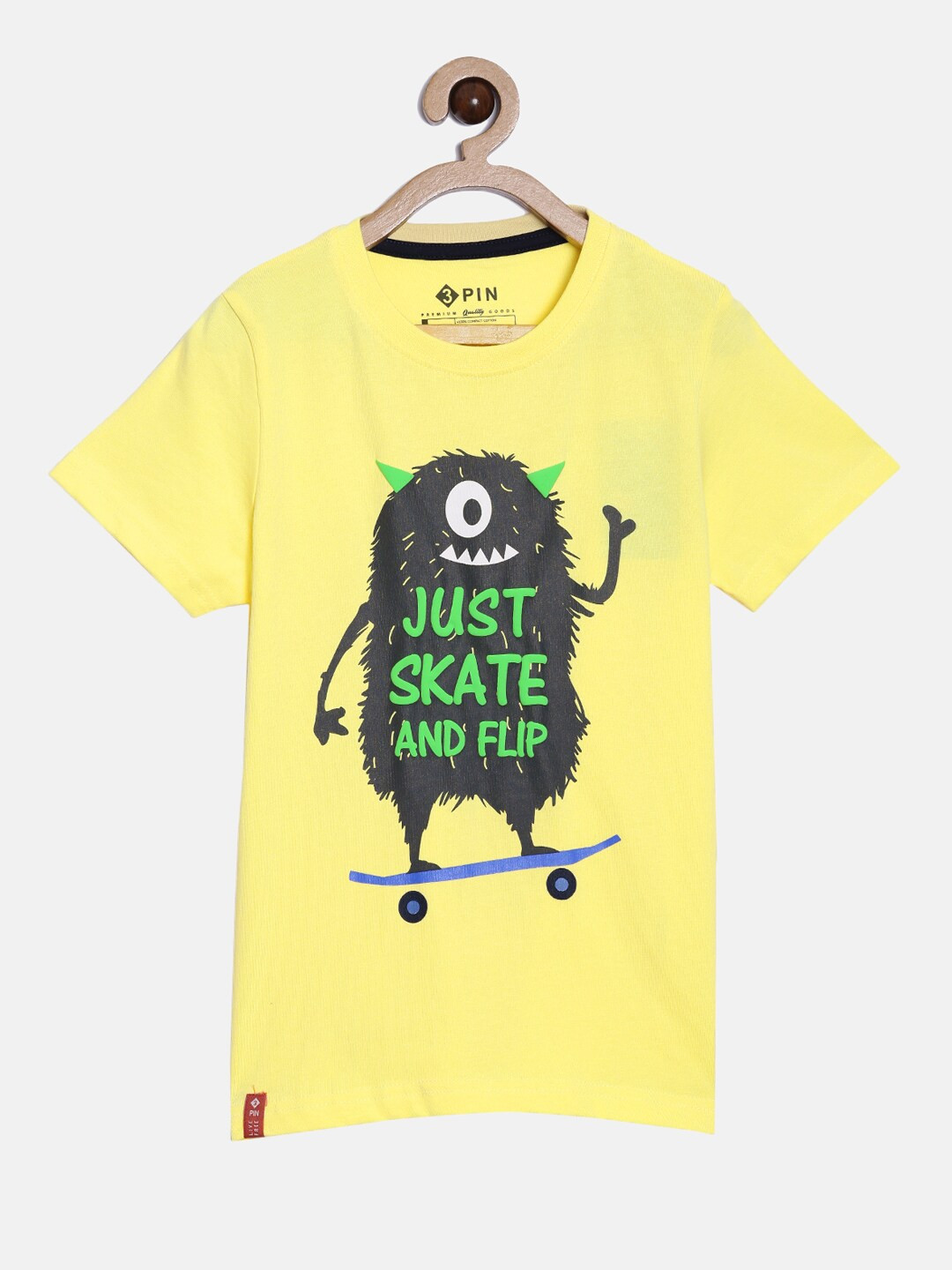 3PIN Boys Yellow  Black Biker Printed Cotton Pure Cotton T-shirt