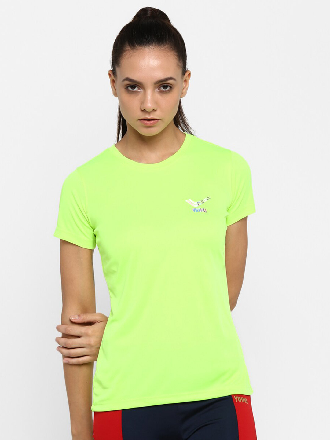 Yuuki Women Fluorescent Green Slim Fit T-shirt