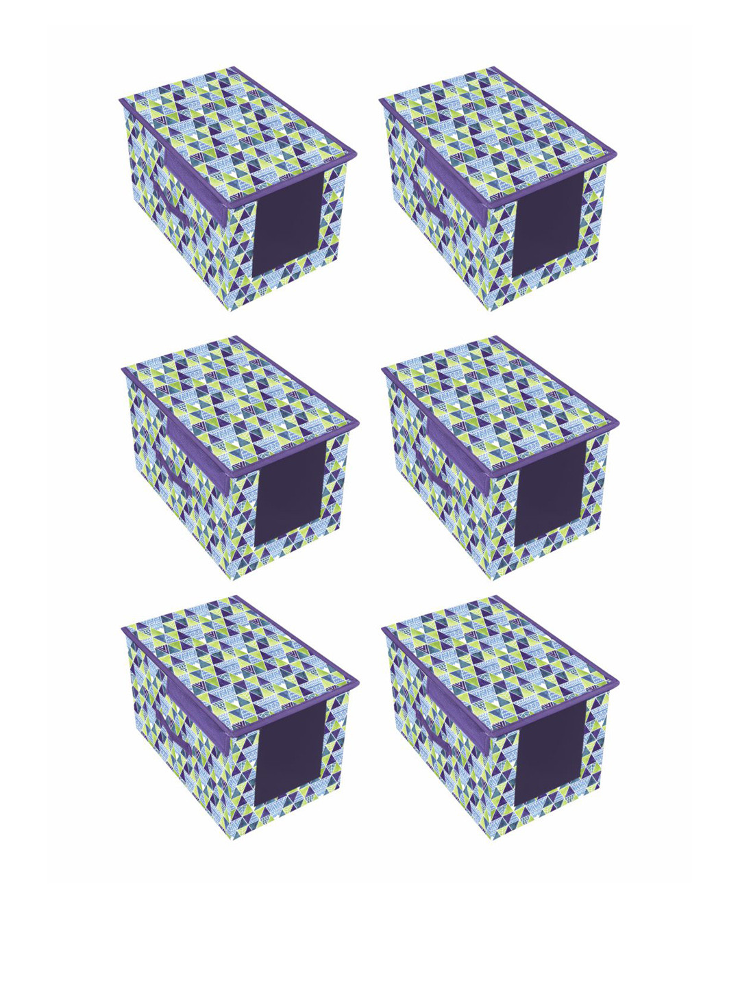 prettykrafts Set Of 6 Blue & Purple Printed Premium Shirt Stacker Closet Organizer With Lid