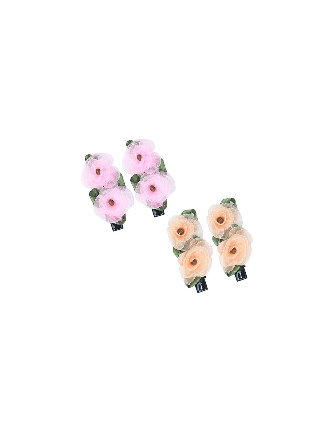 FUNKRAFTS Girls Set of 4 Pink & Peach-Coloured  Beaded Alligator Hair Clip