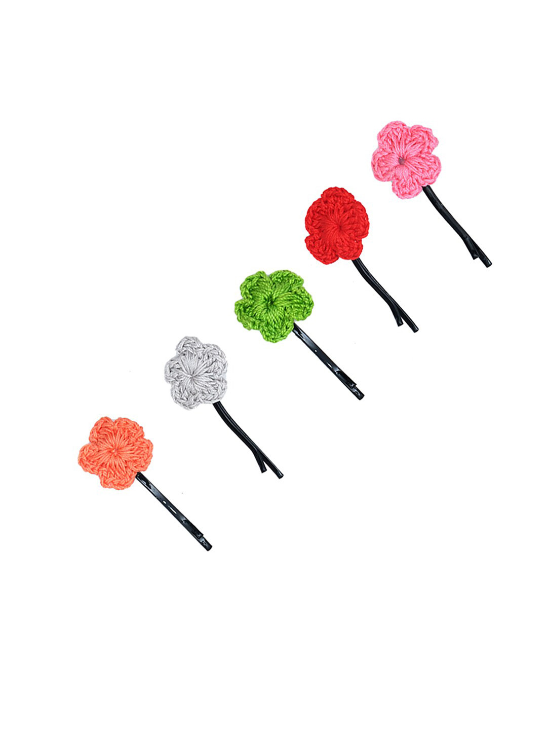 FUNKRAFTS Girls Red & Green Set of 5 Bobby Pins