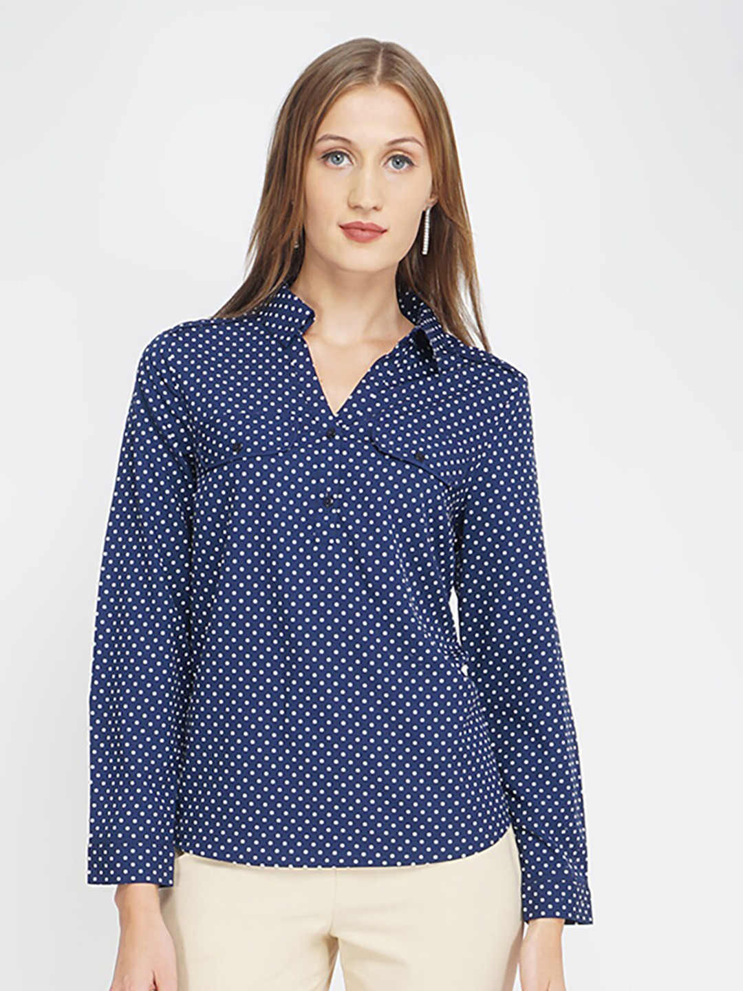 Oxolloxo Navy Blue Shirt Style Top