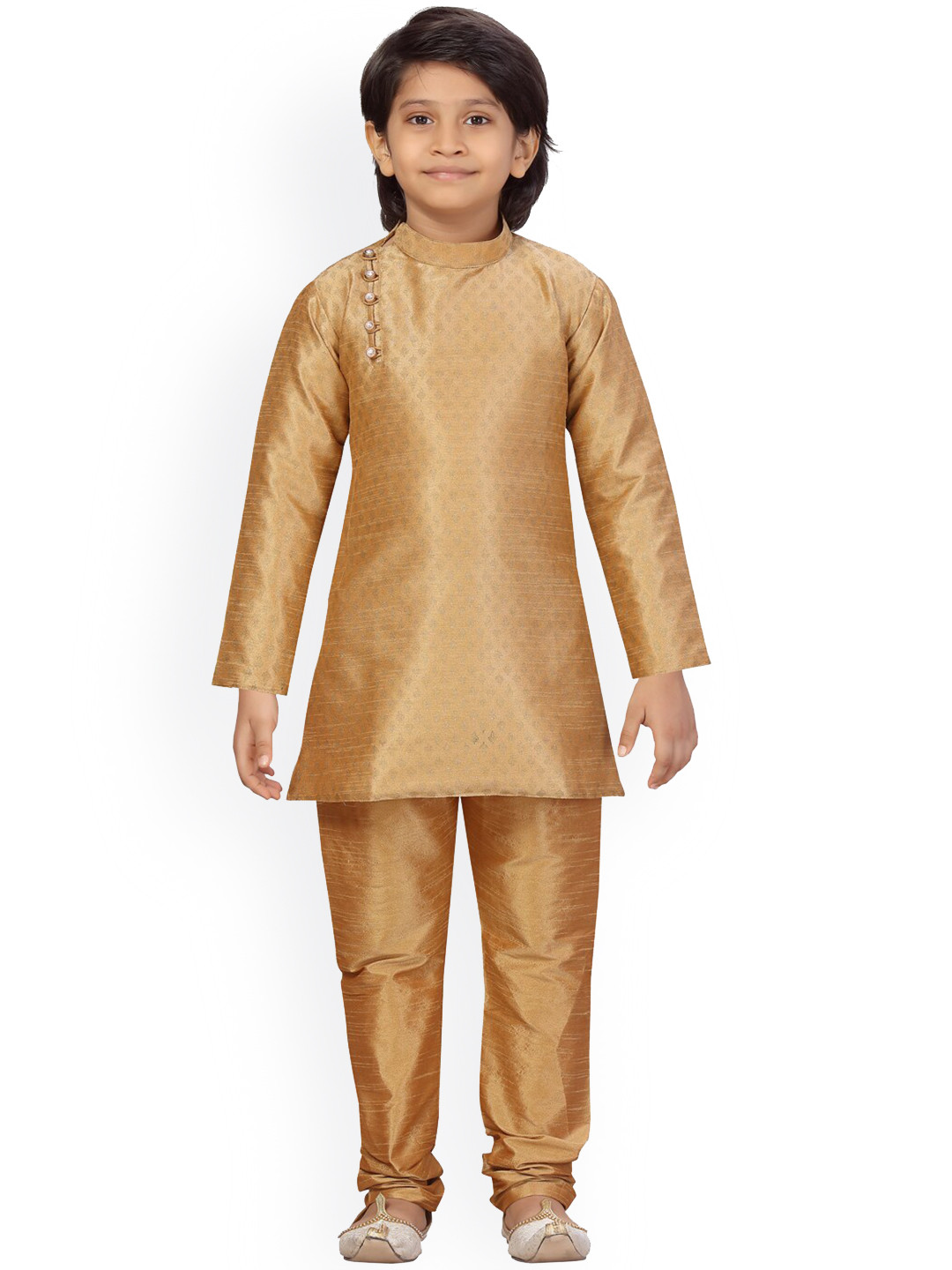 LITTLE MAFIA BY Aarika Boys Gold Angrakha Pure Silk Kurta with Pyjamas