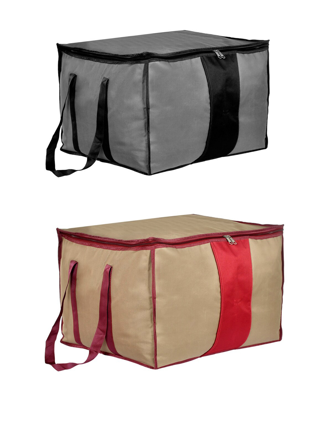 Kuber Industries Set Of 2 Beige & Grey Large Canvas Multi-Utility Storage Bag