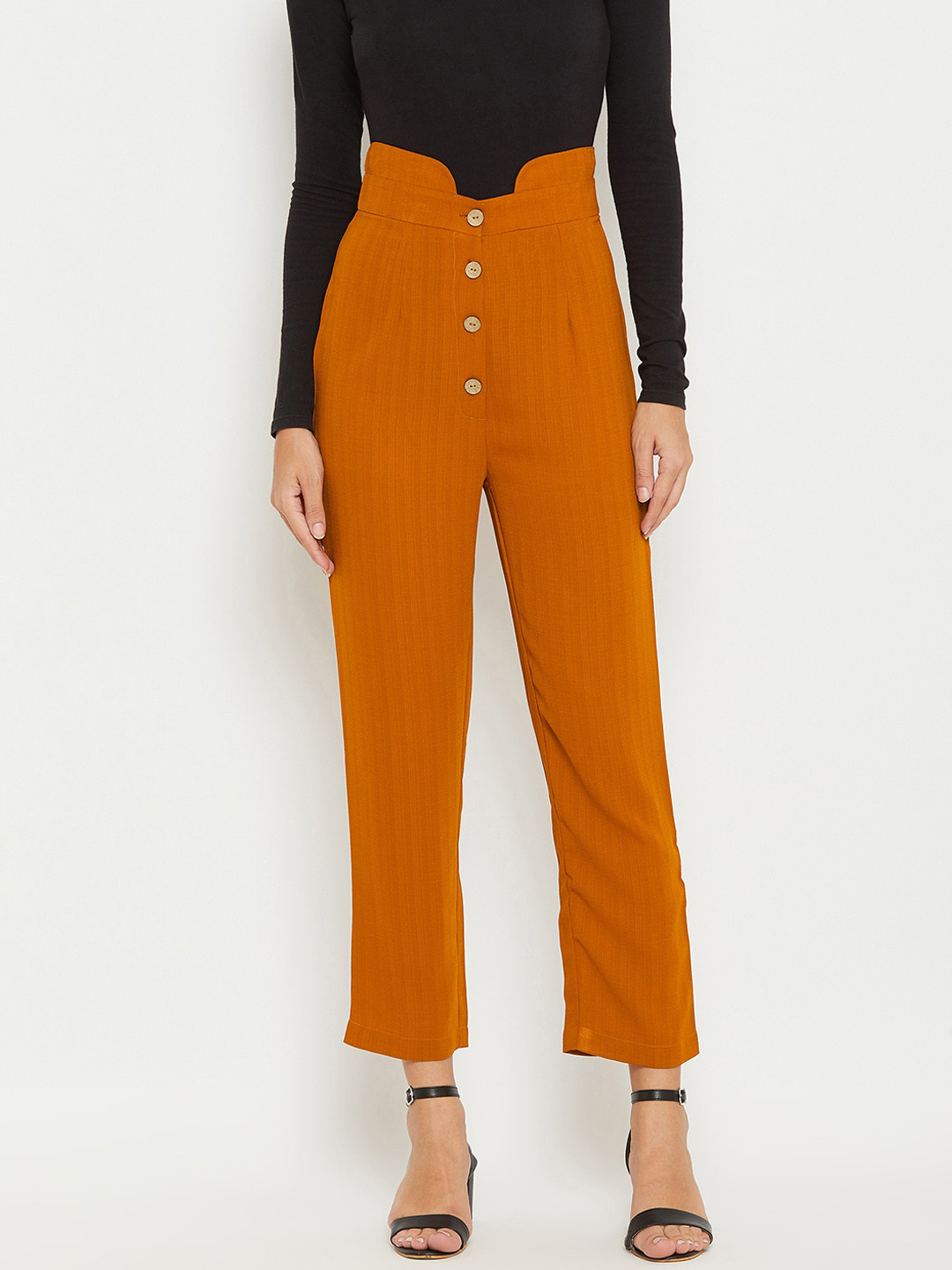 PANIT Women Mustard High-Rise Regular Trousers Regular Trousers
