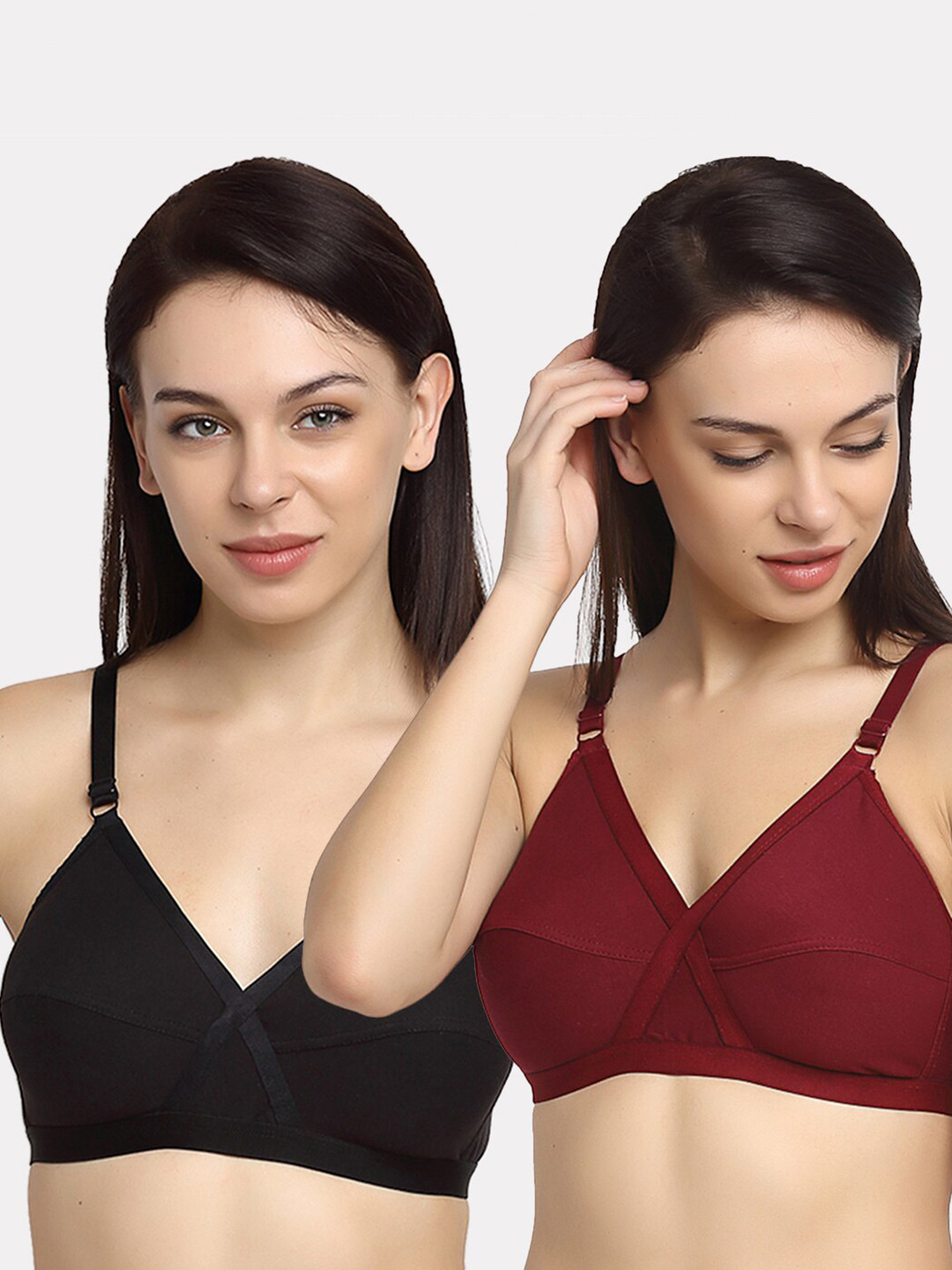 Friskers Black & Maroon Everyday Bra Full Coverage