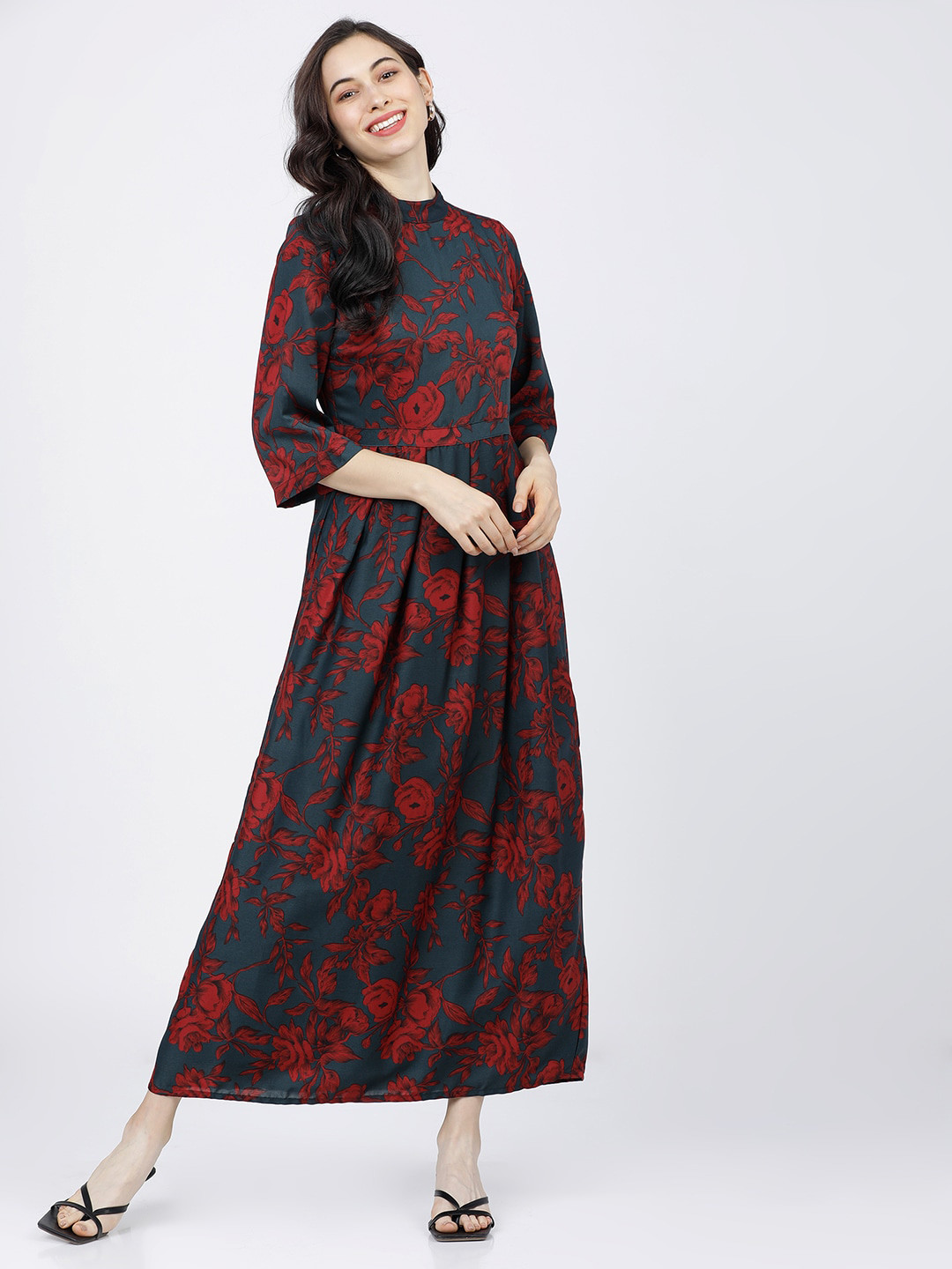 Tokyo Talkies Teal Floral Maxi Dress