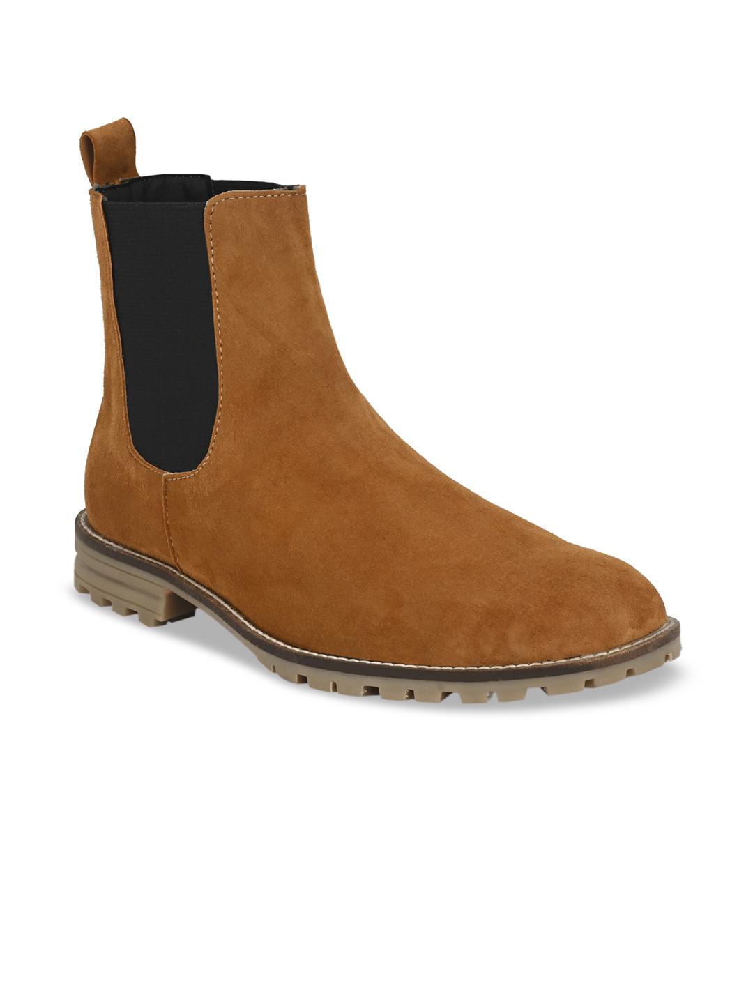 Hirels Men Khaki Solid Chelsea Flat Boots