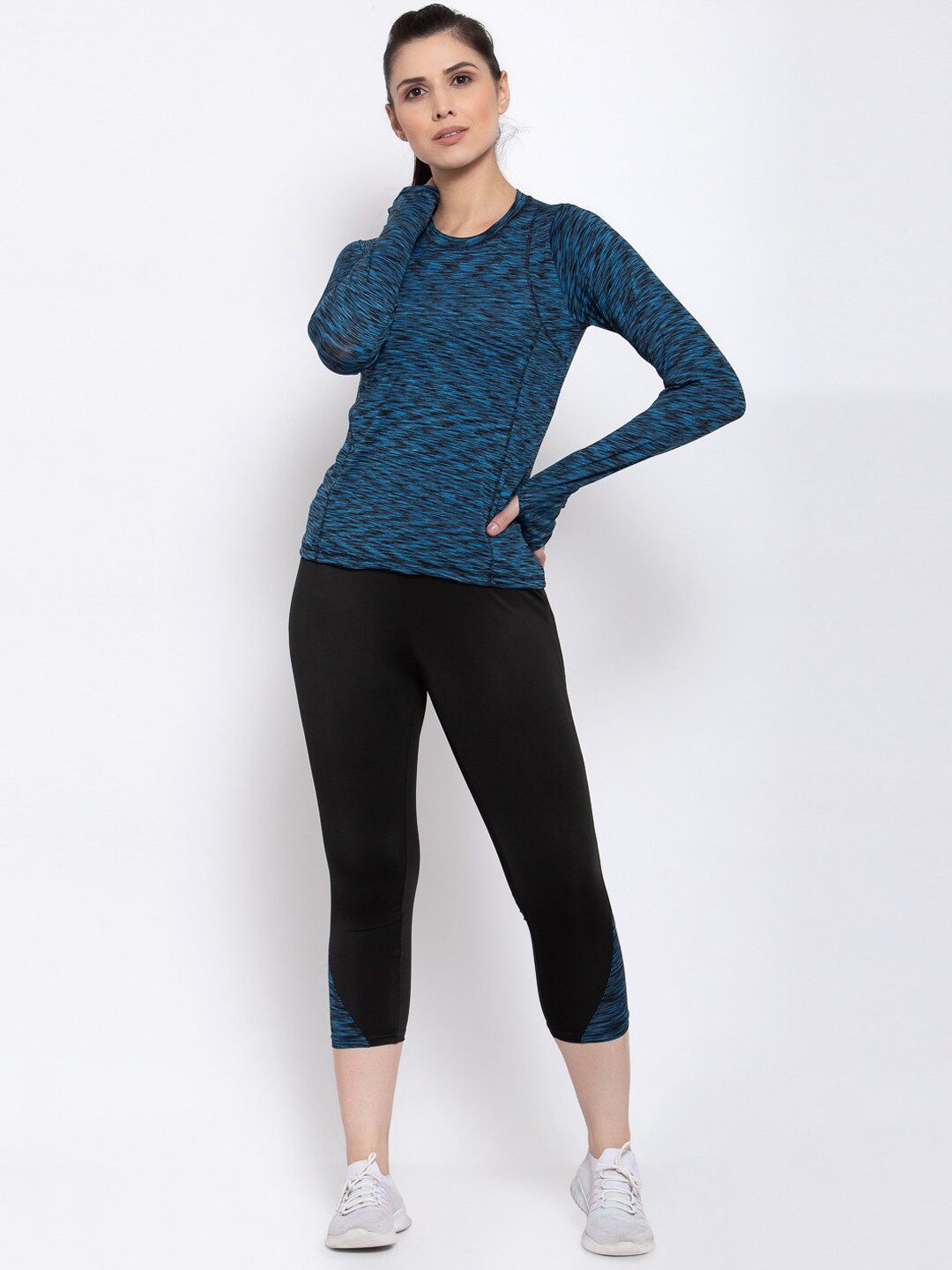 CUKOO Two Piece Blue Full Sleeves Top & Black track Pants With Zip Pocket