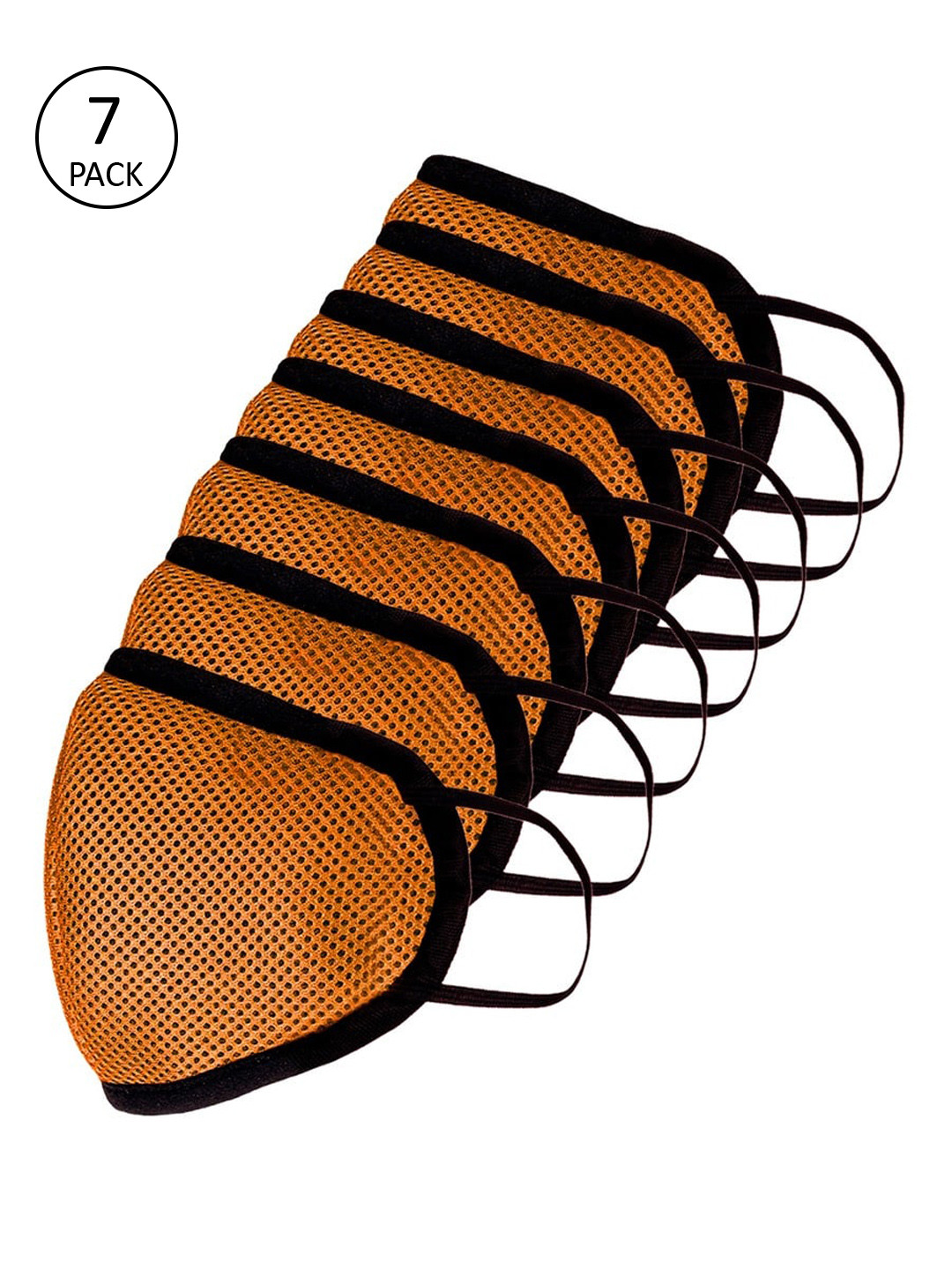 Apsis Adults Pack Of 7 Orange & Black Solid 3-Ply Anti-Pollution Reusable Cloth Face Masks