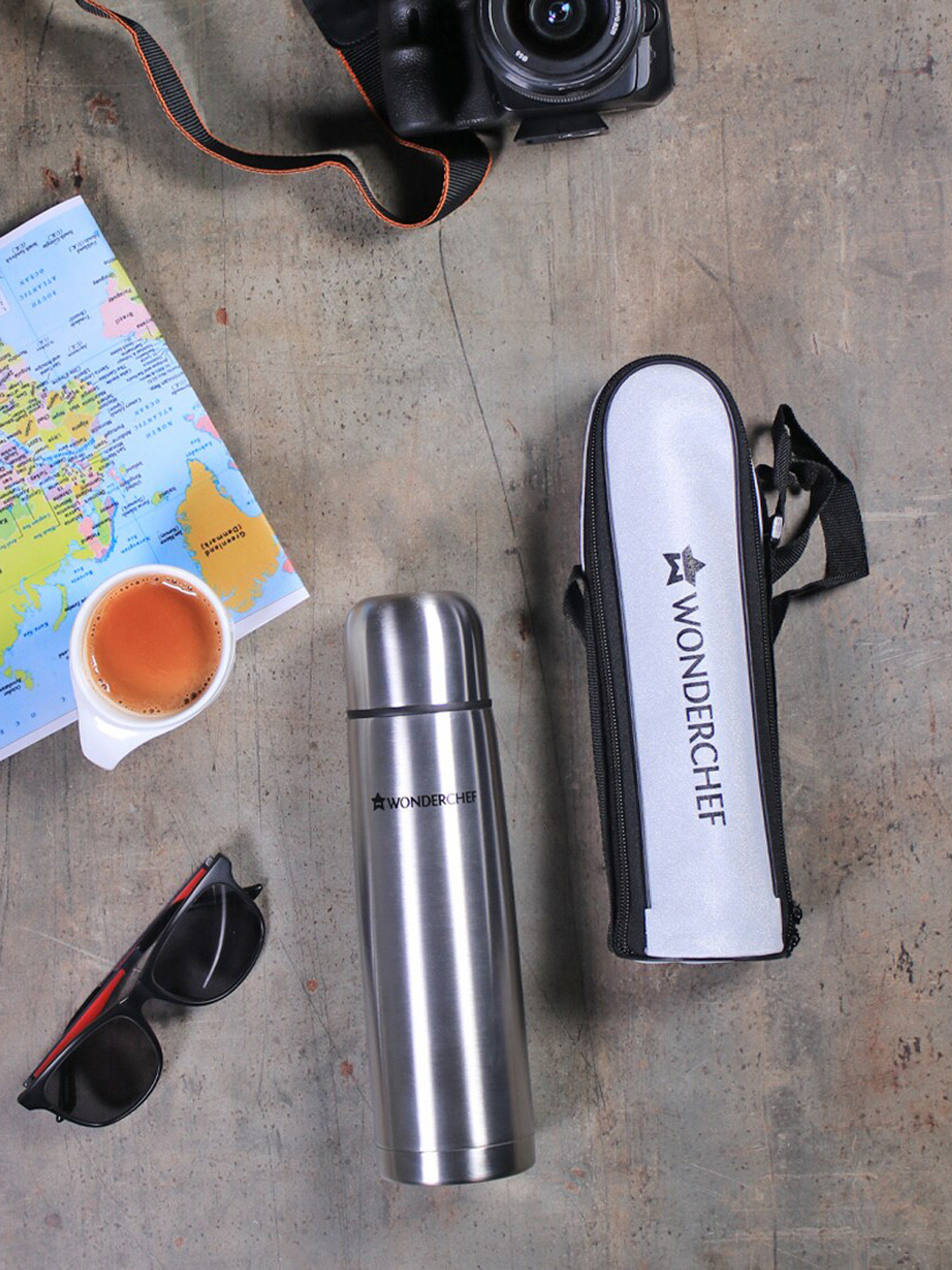 Wonderchef Hot-Bot Silver Brand Logo Stainless Steel Spill Proof Flask - 750ml