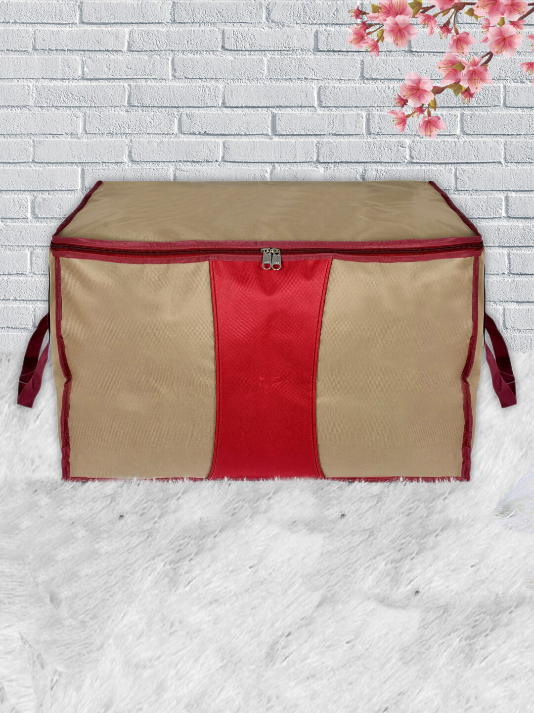 Kuber Industries 3 Pieces Gold-Toned & Red Large Size Canvas Organisers