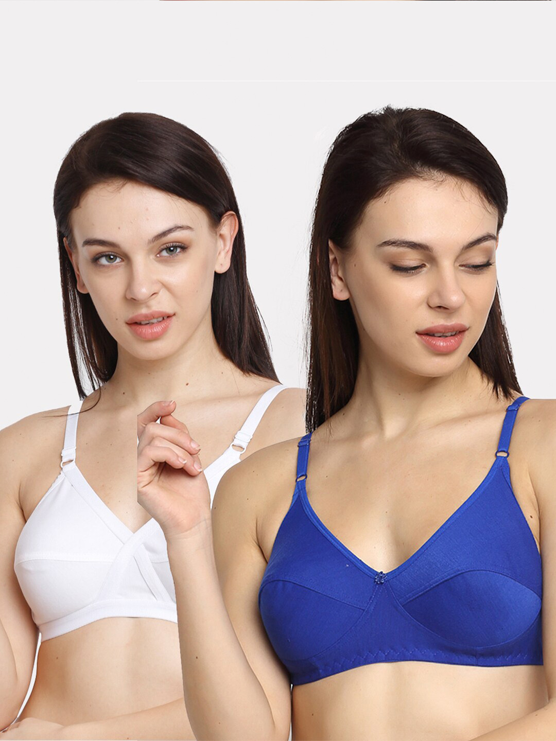 Friskers White & Blue Pack of 2 Everyday Bra Full Coverage