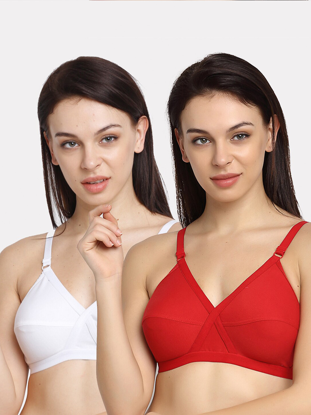 Friskers Set of 2 White & Red Full Coverage Cotton Everyday Bra - O-312-02-312-03-30