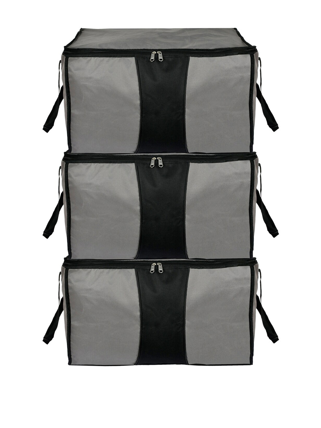 Kuber Industries Set of 3 Grey & Black Solid Large Size Canvas Organisers