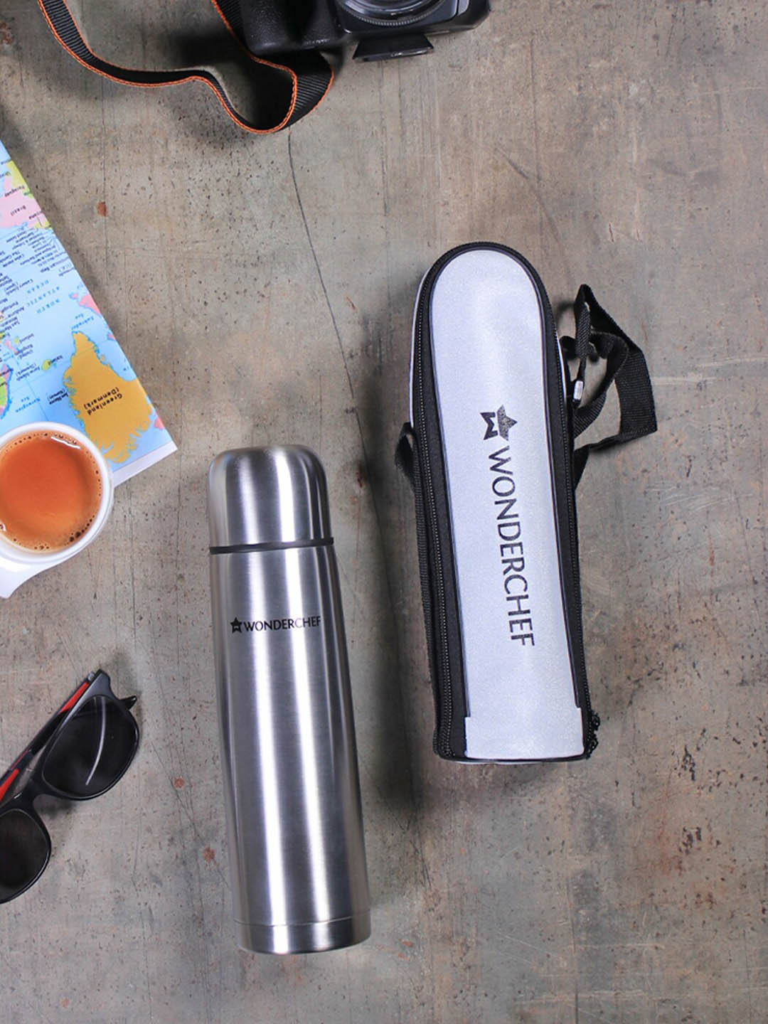 Wonderchef Hot-Bot Silver Brand Logo Stainless Steel Spill Proof Flask - 1L