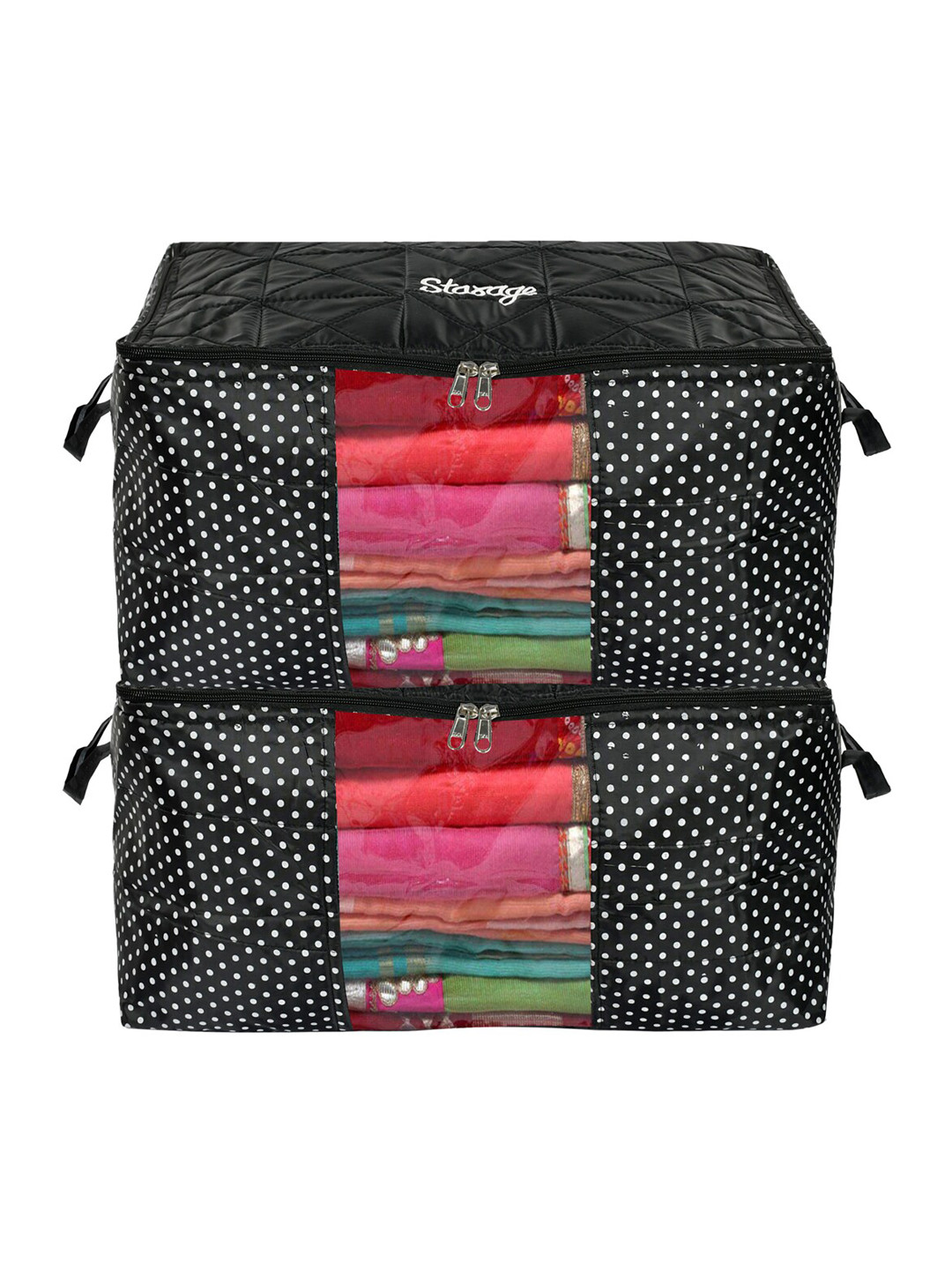 Kuber Industries Set Of 2 Black & White Polka Dot Printed Saree Cover