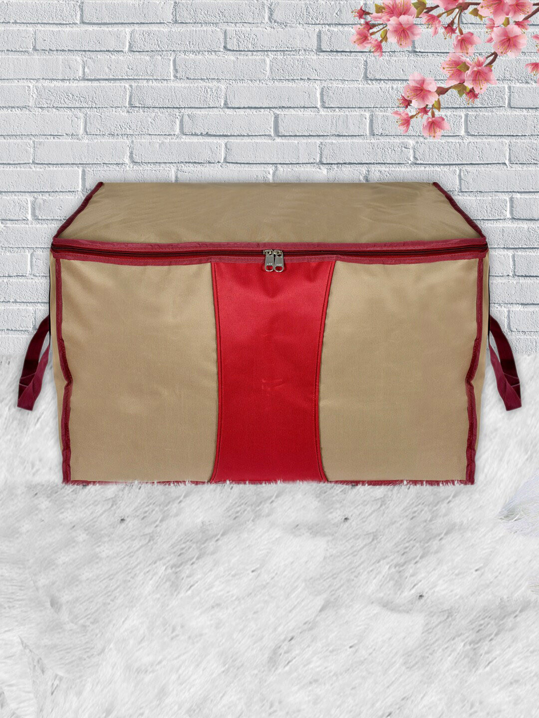 Kuber Industries Beige & Red Canvas Multi-Purpose Storage Bag