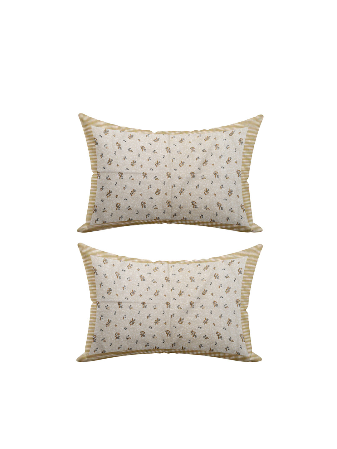 Kuber Industries Set Of 2 Cream-Coloured & White Floral Printed Cotton Pillow Covers