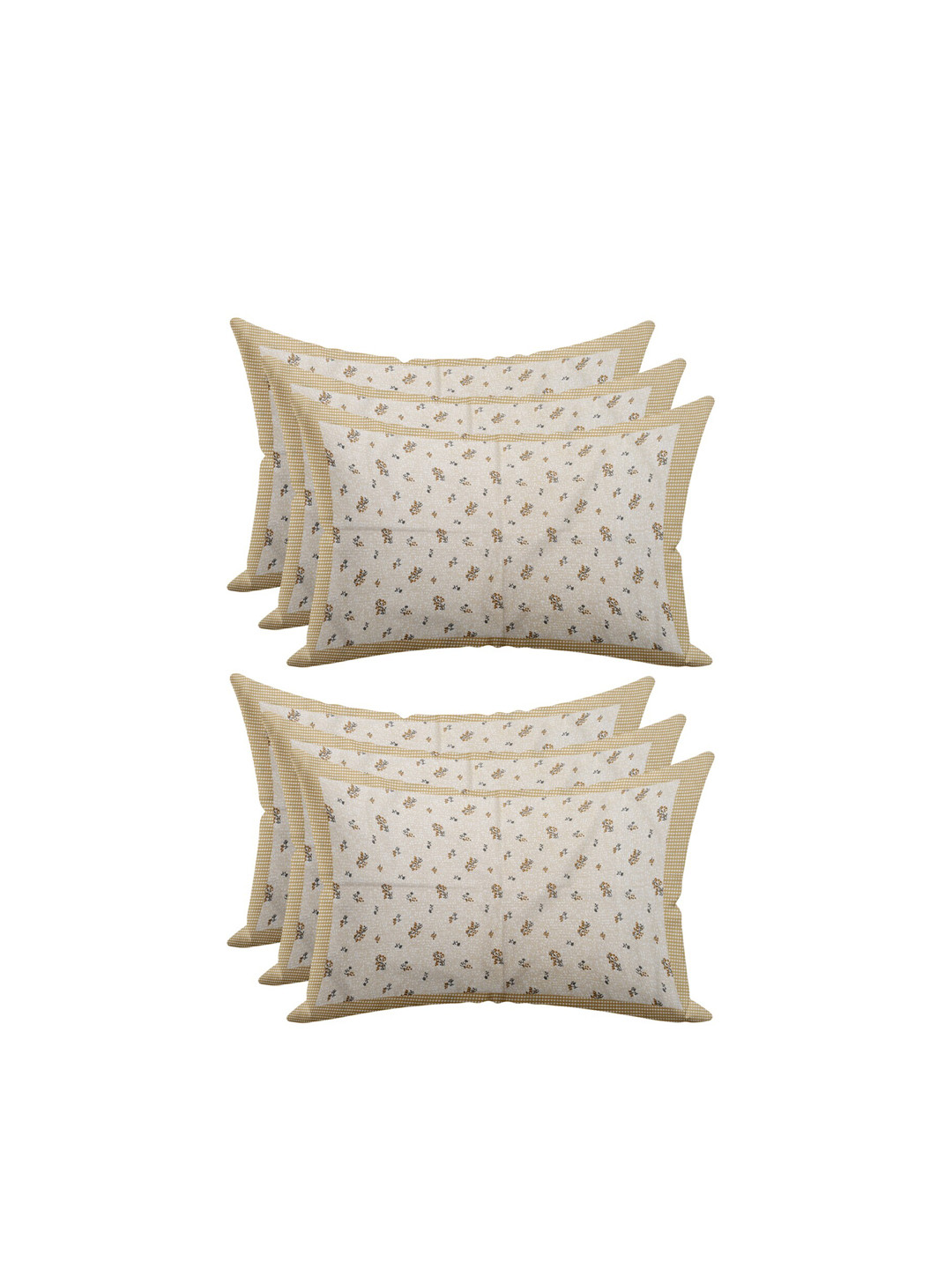 Kuber Industries Set Of 6 Cream-Coloured & White Floral Printed Cotton Pillow Covers