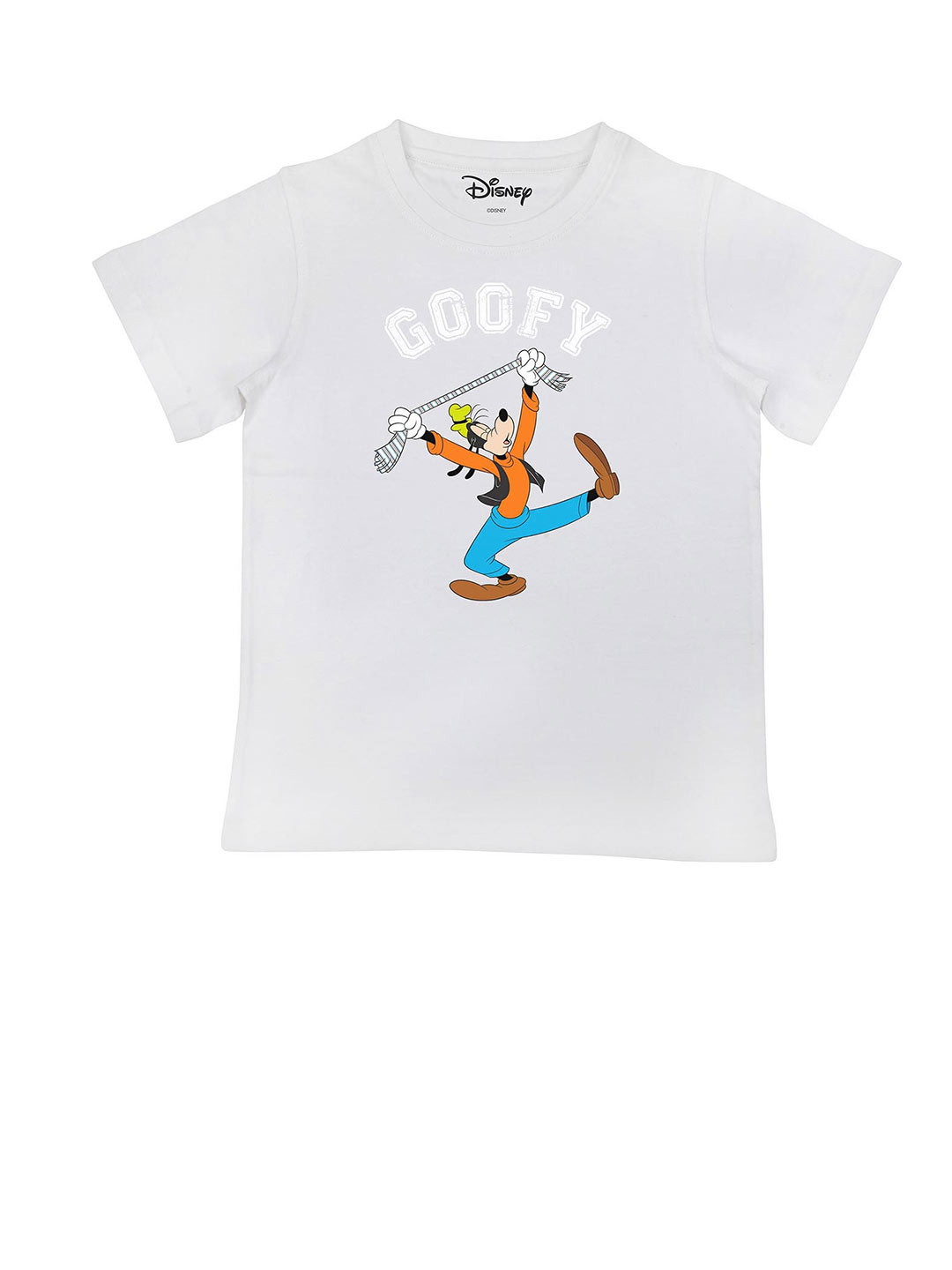 Disney by Wear Your Mind Boys White Goofy Printed Applique T-shirt