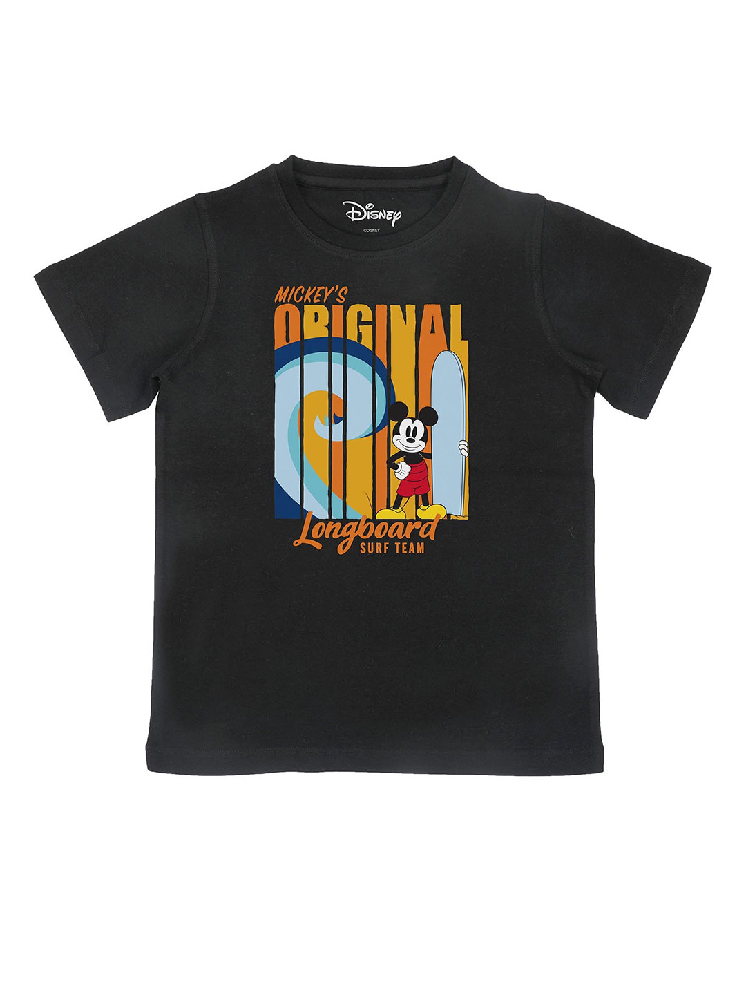 Disney by Wear Your Mind Boys Black  Orange Mickey Mouse Printed Pure Cotton T-shirt