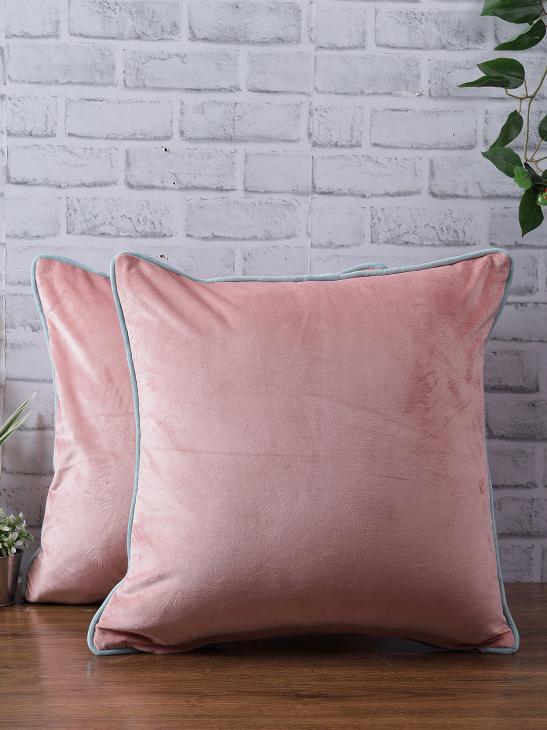 eyda Set Of 2 Peach Velvet Square Cushion Covers