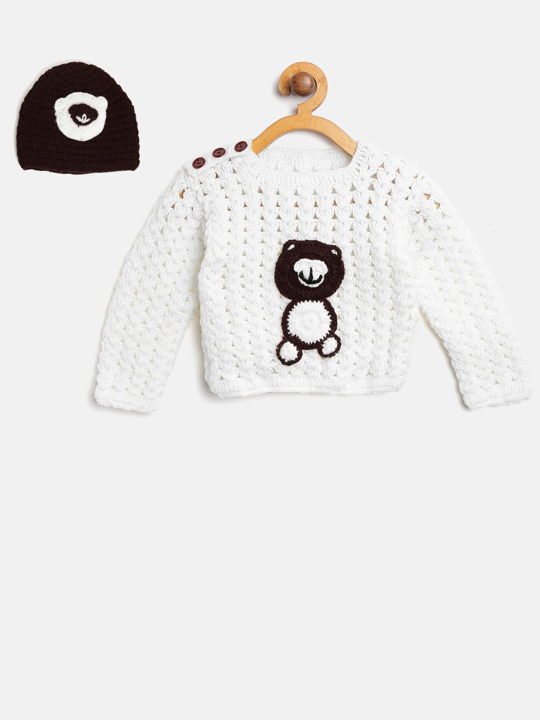 CHUTPUT Unisex Kids White & Black Embroidered Pullover