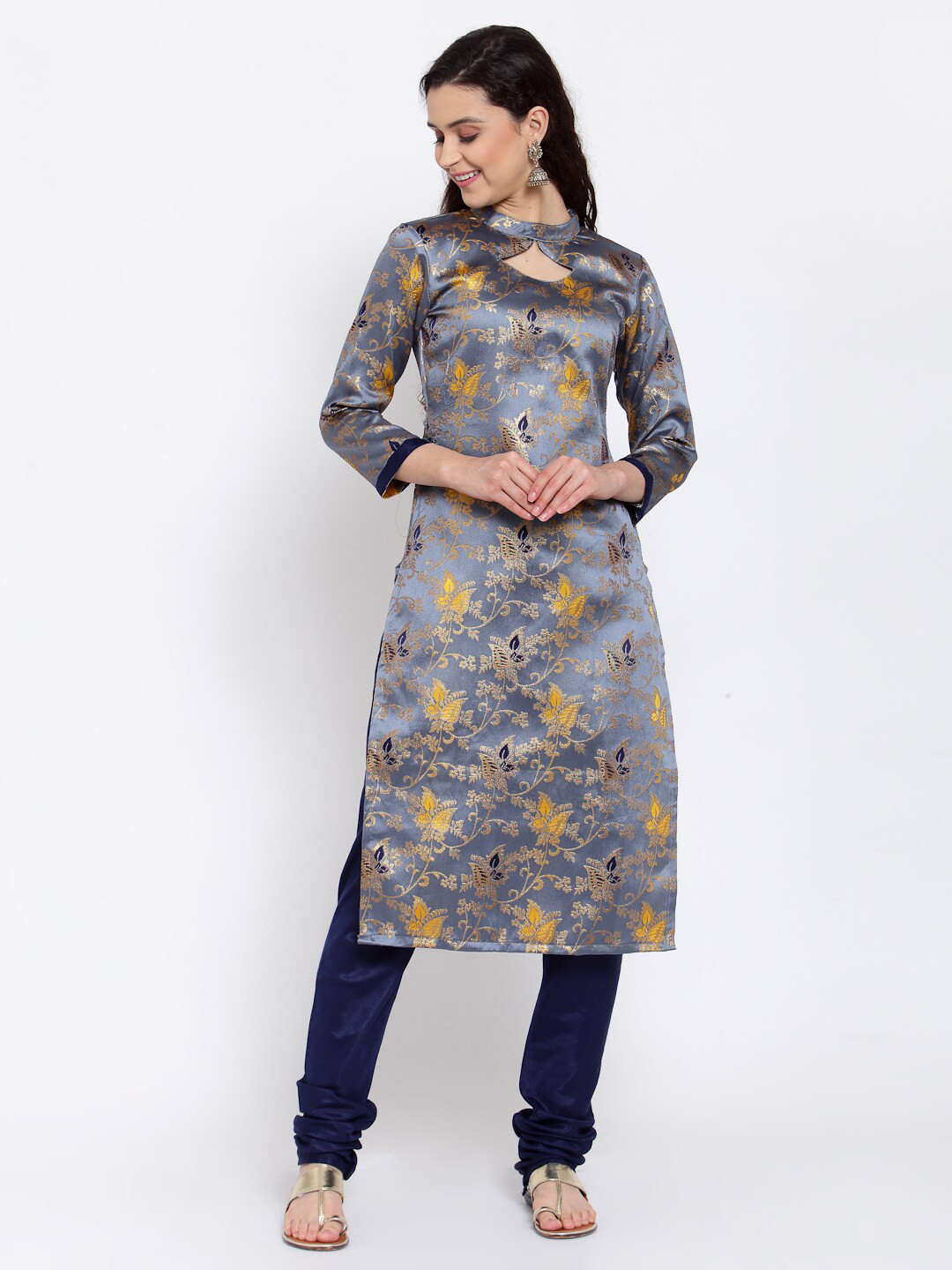 Me Lady Fashion Grey & Yellow Unstitched Dress Material