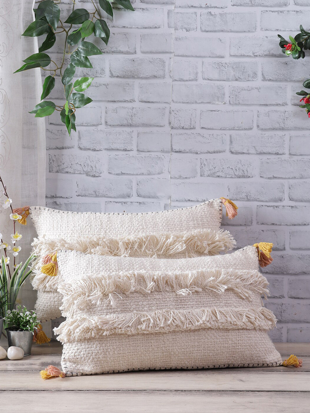 eyda Cream Set of 2 Rectangle Cushion Covers
