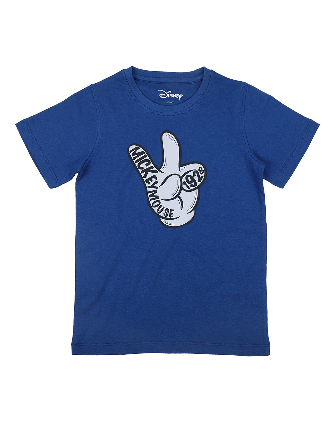 Disney by Wear Your Mind Boys Blue Micky Mouse Graphic Printed Cotton Pure Cotton T-shirt