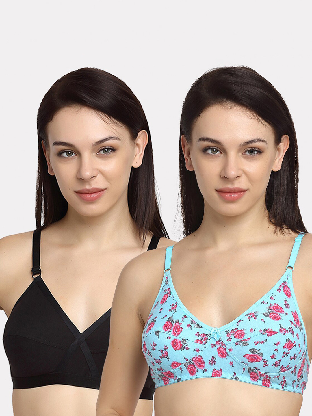 Friskers Black & Turquoise Blue Full Coverage Cotton Everyday Bra - O-312-01-313-20-30