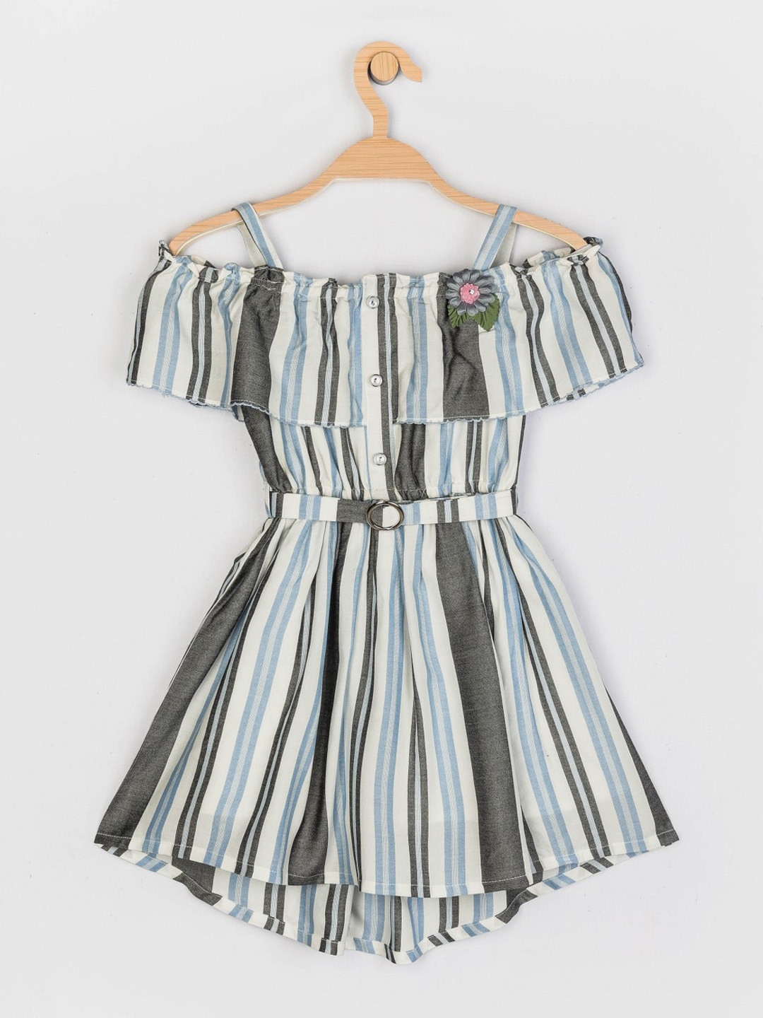 Peppermint Girls Blue & White Multi Striped Fit & Flare Dress