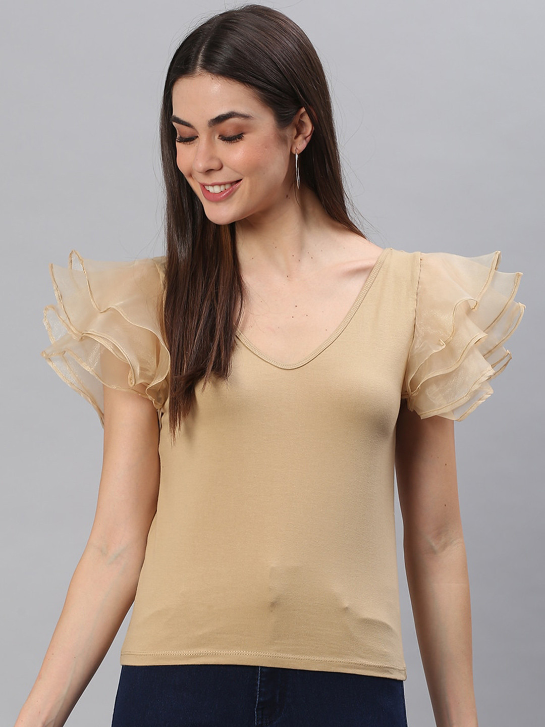 Cation Gold Flatter Sleeve V Neck Top