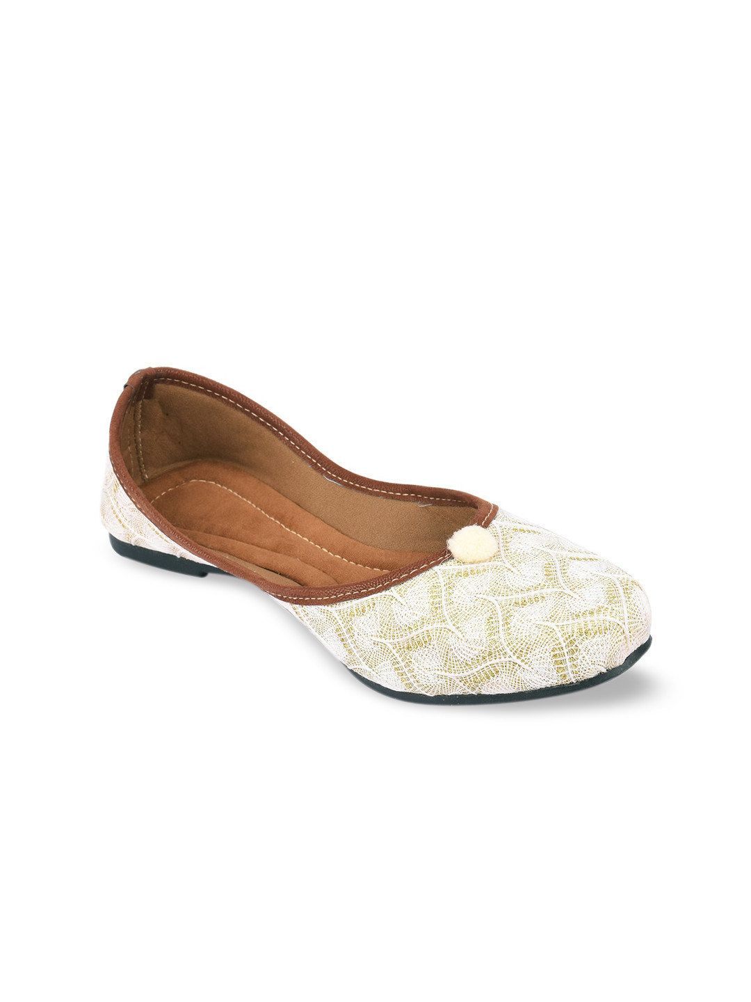 DESI COLOUR Women Off-White Embellished Ethnic Mojaris Flats