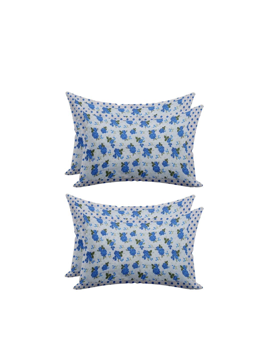 Kuber Industries Set Of 4 Blue & White Flower Design Soft & Smooth Cotton Pillow Covers
