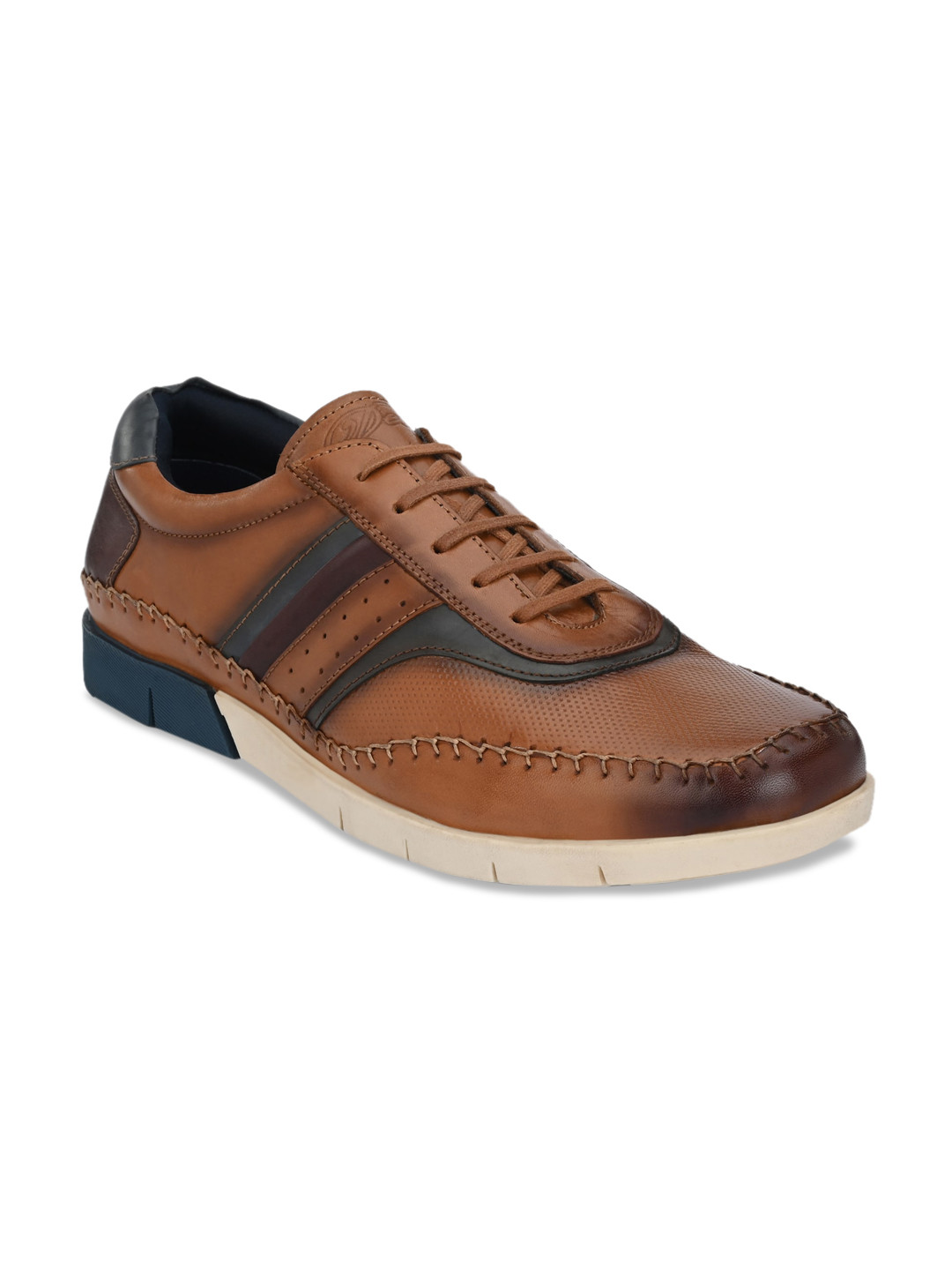 Delize Men Tan Brown Colourblocked Leather Sneakers