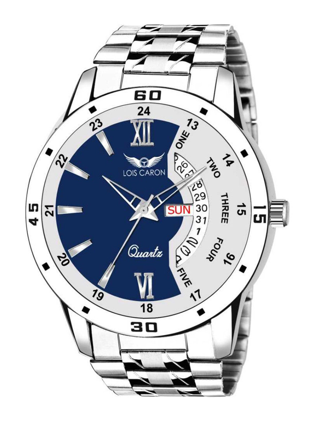 LOIS CARON Men Blue Dial & Silver Toned Bracelet Style Straps Analogue Watch MLC-8246