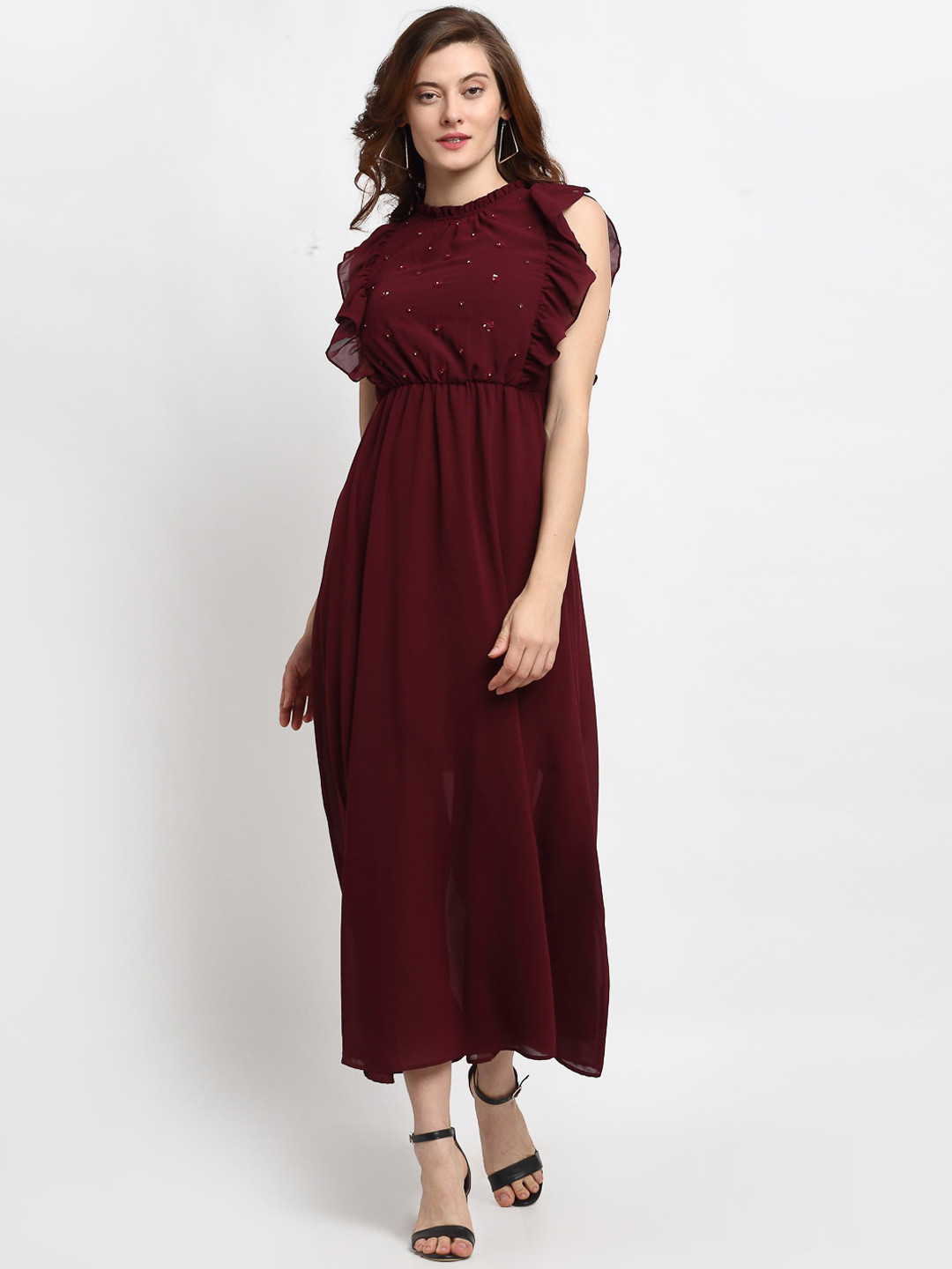 Gipsy Maroon & Red Georgette Midi Dress