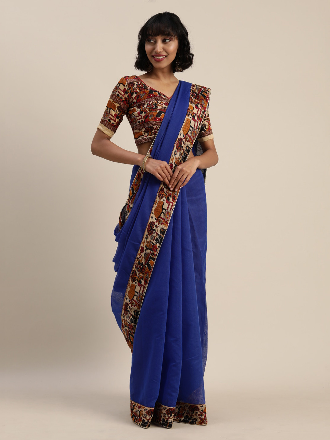Florence Blue Chanderi Cotton Blend Saree