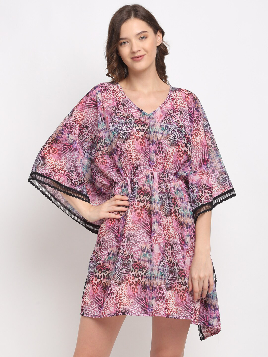 Aoba Women Purple Printed Kaftan Nightdress