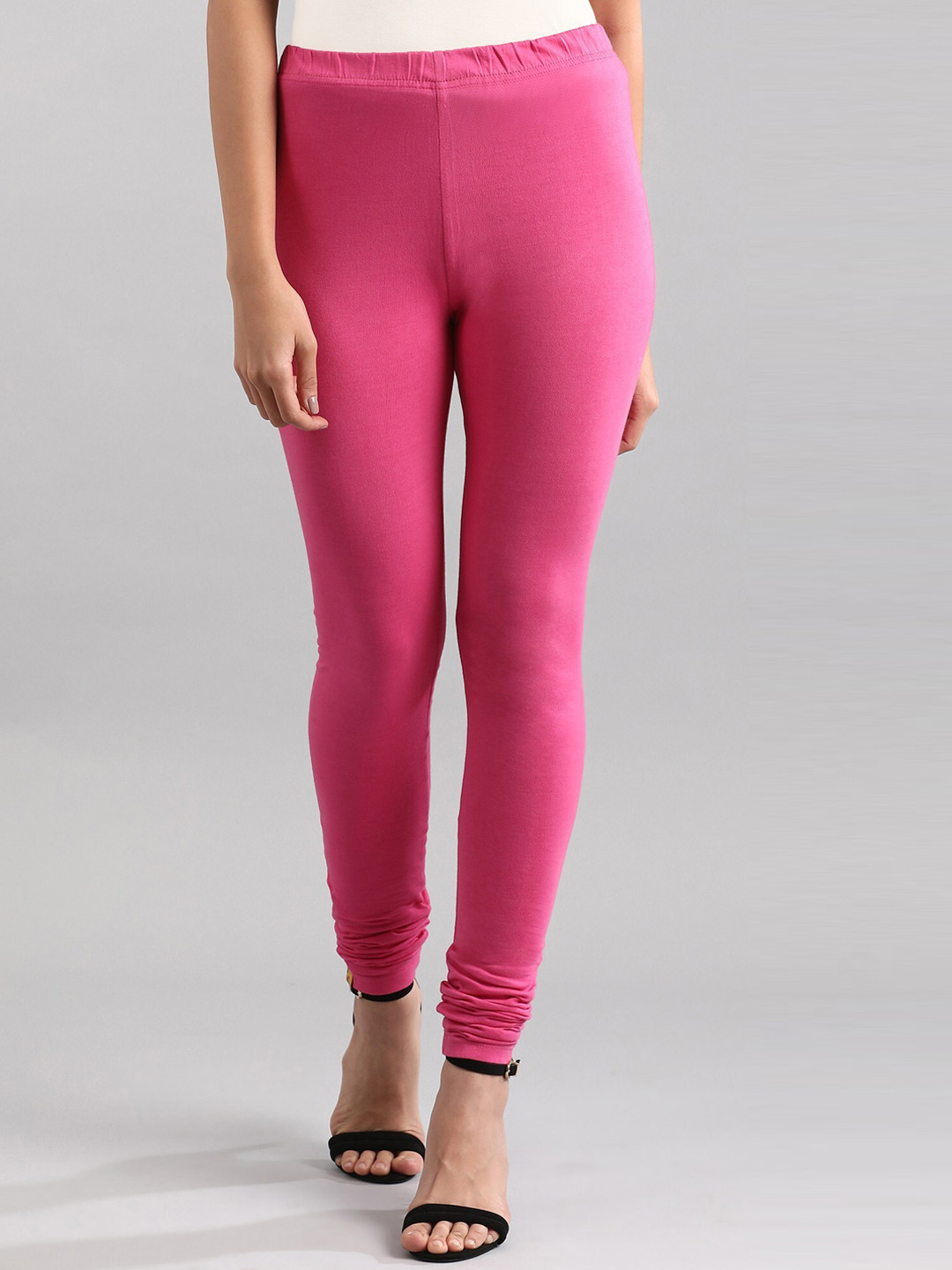 AURELIA Women Hot Pink Solid Churidar-Length Leggings