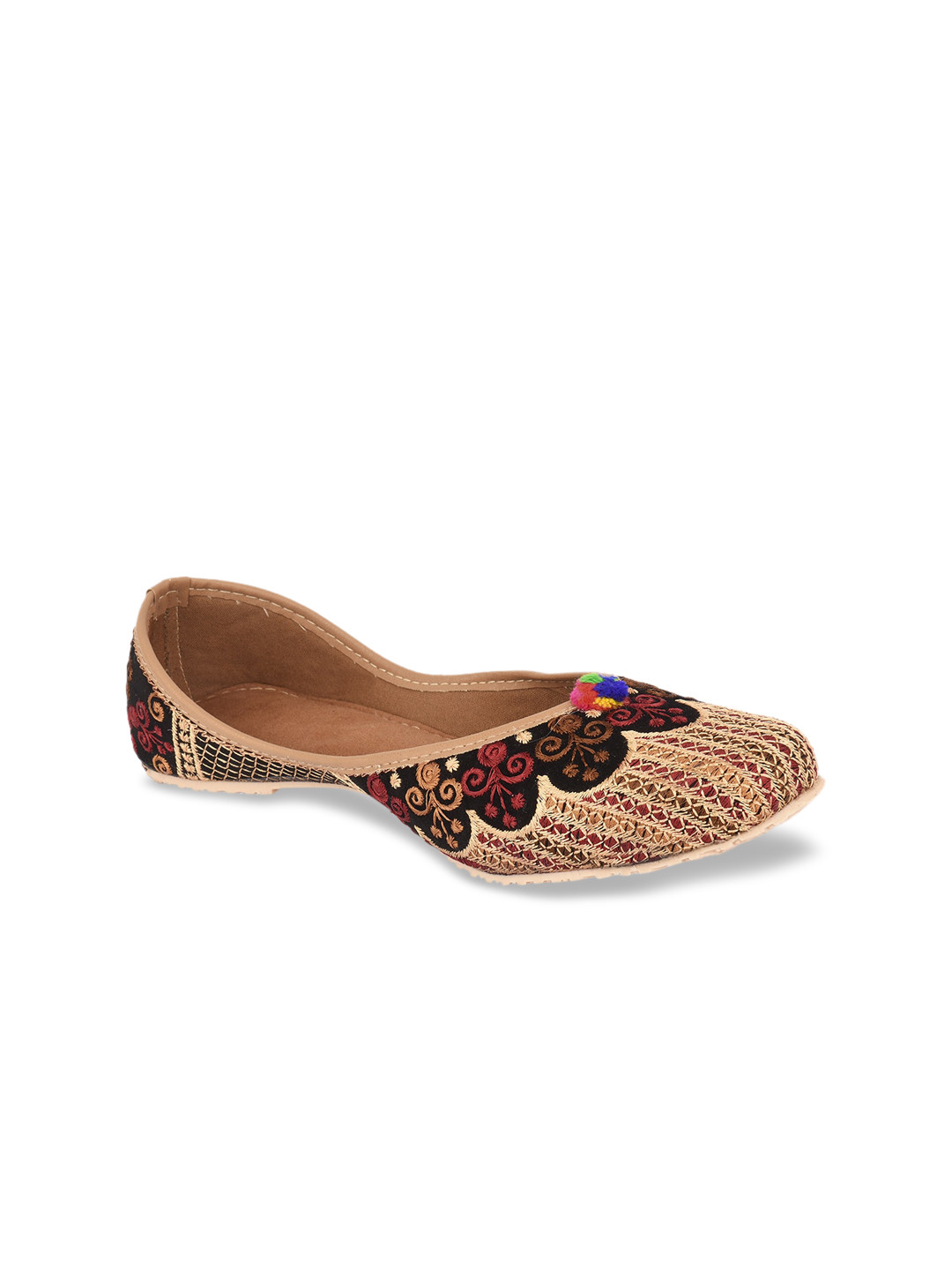DESI COLOUR Women Beige Ethnic Mojaris Flats