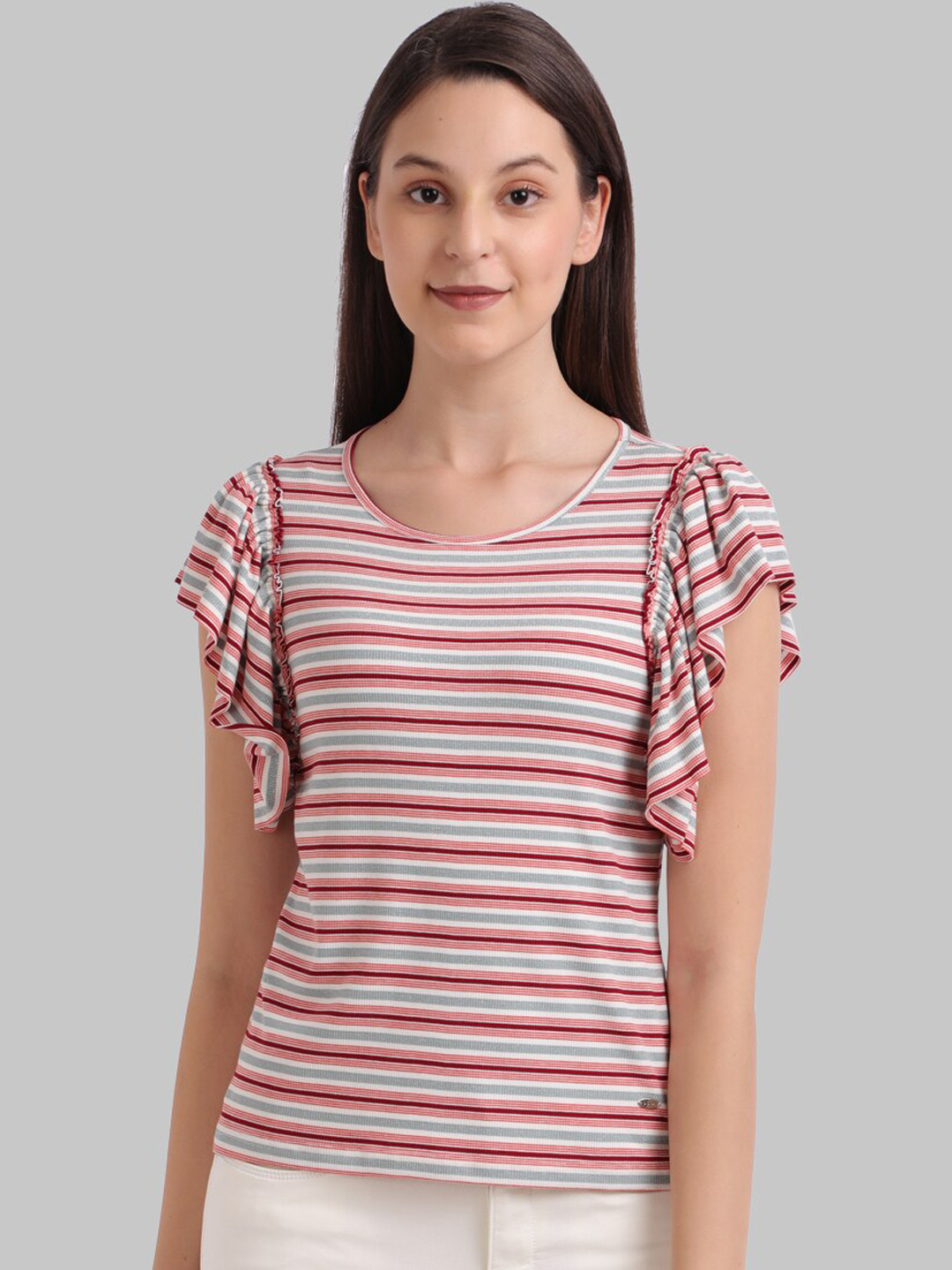 Parx Red & White Striped Regular Top