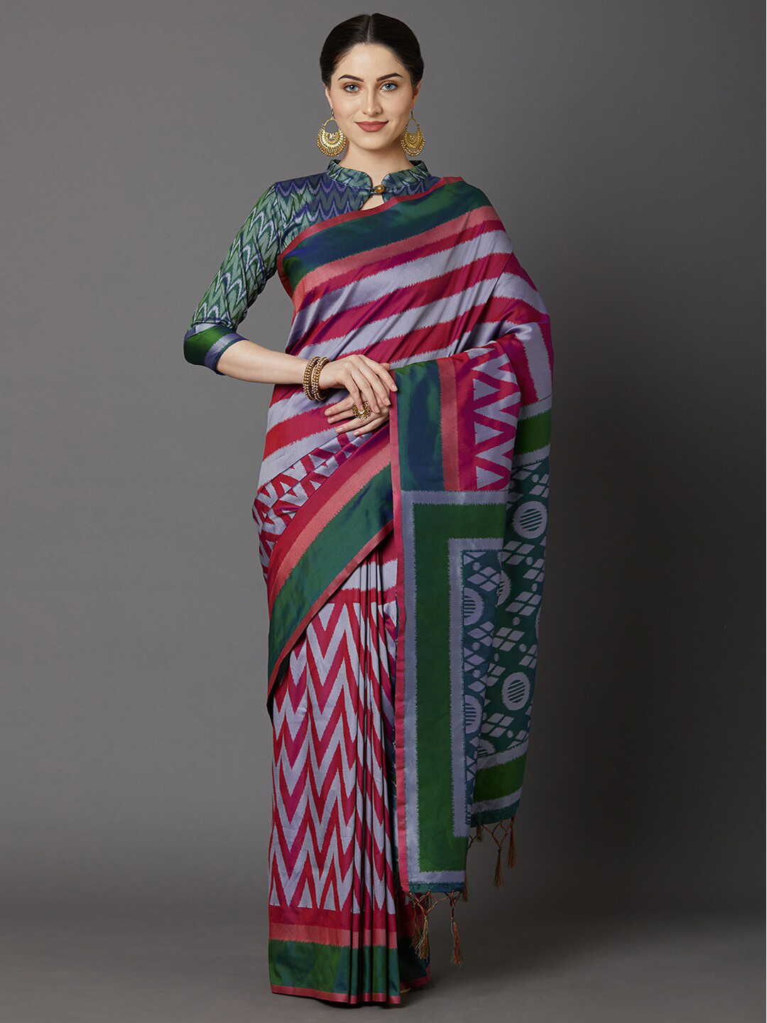 Mitera Maroon & Purple Silk Cotton Saree