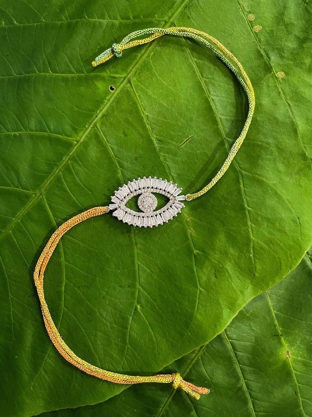Digital Dress Room Silver-Plated AD-Studded Pendant Evil Eye Rakhi
